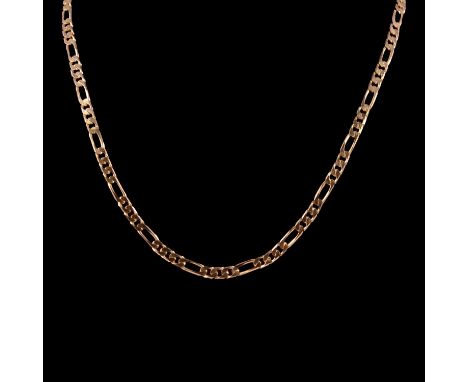 A 9 carat yellow gold 5.3mm gauge Figaro, flat fetter and three link chain necklace, 60cm, 25.7g.