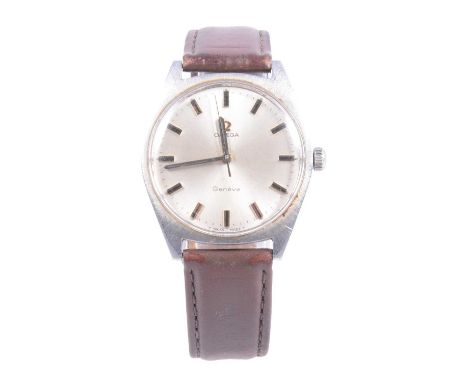 Omega - a gentleman's Geneve manual wind stainless steel wristwatch, 30mm silvered dial with raised baton markers and centre 