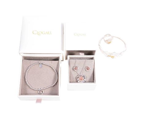 Clogau - Welsh Poppy pendant and earrings, bead bracelet, and modernist jewellery, Clogau - a Welsh Poppy pendant on chain an