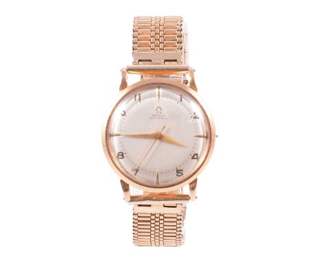 Omega - a gentleman's yellow metal automatic wristwatch, 28mm circular silvered Arabic numeral dial with raised arrow batons 