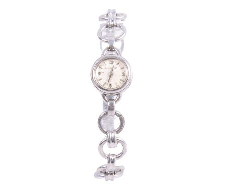 Jaeger-le-Coultre - a lady's stainless steel vintage wristwatch, 12mm circular off white baton dial with quarter Arabics in a