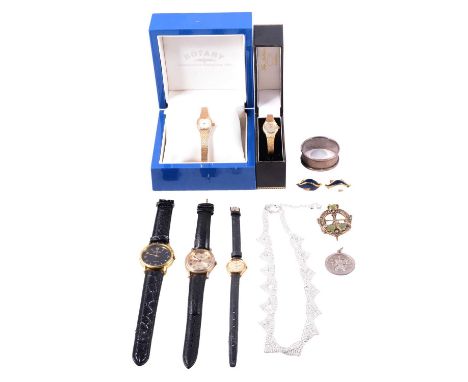 A collection of silver /white metal jewellery, vintage costume jewellery and wristwatches, two synthetic spinel eternity ring