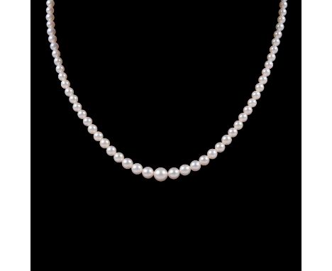 Mikimoto - a cultured pearl necklace, ninety-five cultured pearls graduating from 3.7mm to 7.3mm with the last three pearls o