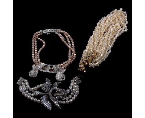 Kenneth Lane - a vintage leopard design faux pearl necklace, ornate cuff bangle and necklace, Kenneth Lane - a vintage leopar