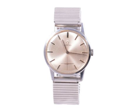 Omega - a gentleman's manual wind wristwatch, 29mm circular silvered baton dial in a 33mm circular stainless steel case, numb