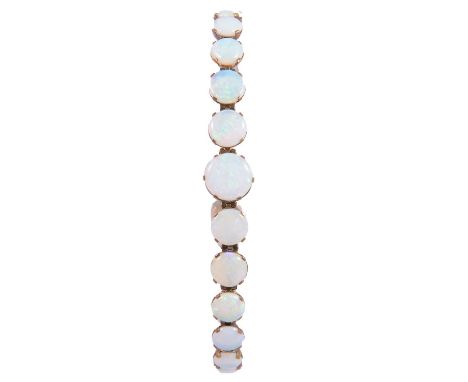 An opal bracelet, twenty-six round cabochon cut stones, graduating from 4.5mm to 9mm individually claw set in all yellow moun