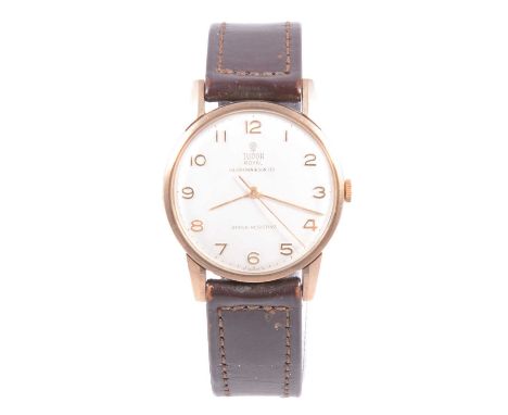 Tudor Royal - a gentleman's manual wind gold wristwatch, the 28mm circular champagne Arabic numeral dial signed Tudor Royal H