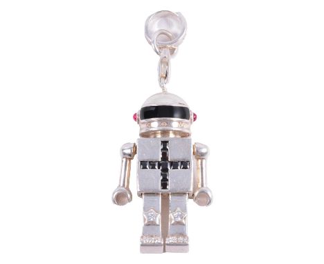 Thomas Sabo - a silver Robot charm, 35mm, black stone visor and cross to body, signed Thomas Sabo 925 on back, articulated ar