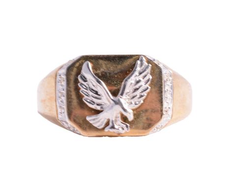 Brooks &amp; Bentley - The Eagle of Majesty diamond ring, the 9 carat yellow gold rectangular head with applied rhodium eagle