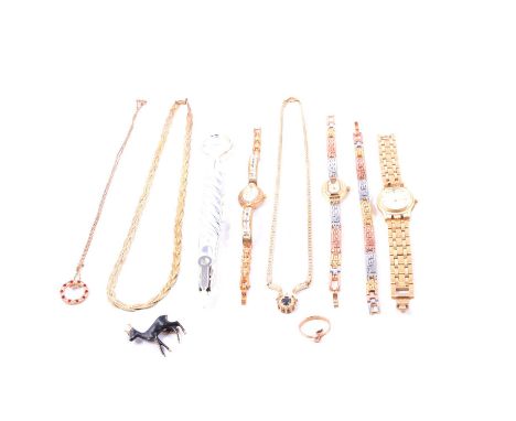Costume jewellery and wristwatches, a graduated two row crystal necklace; 38cm; simulated pearl necklaces; clip on earrings; 