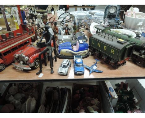 A selection of replica model toys and trains including open top bus