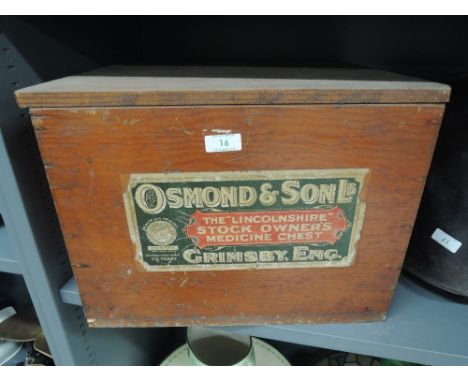 A vintage medicine chest or box in pitch pine by Osmand and son Grimsby