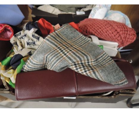 A selection of vintage and retro bags ,scarves and similar items.