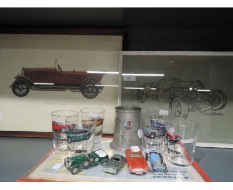 A selection of automobile related items including map die cast model cars etc