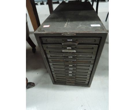 A vintage set of metal Kardex index drawers