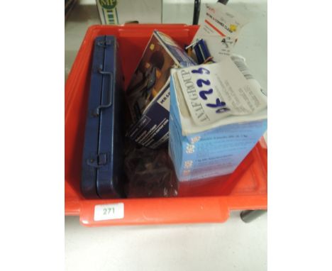 A selection of garage tools including socket set