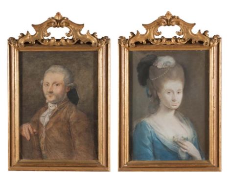 Pair of pastels on paper, female portrait with inscription on the back  'Angelo Crescimbeni Bononien. Si pinxit 1778', H cm 6