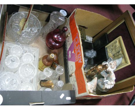 Edinburgh Crystal Glass Bowl and Trinket set, plaque, garden gnomes, clocks, elephant bookends, etc:- Two Boxes