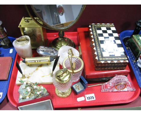 Table Lighters Including Colibri, Bonsai tree, dressing mirror, games compendium, crystal clock, etc- One Tray. 