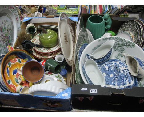 Wedgwood 'Gold Florentine' Plate. Adams 'The Rocky Mountains' and Palissy game series plates, blue and white willow pattern l