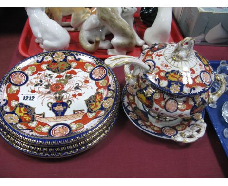 Three Mason's Ironstone Ashworths' Cabinet Plates, handpainted decoration in the Imari palette (diameter 23cm), and a matchin