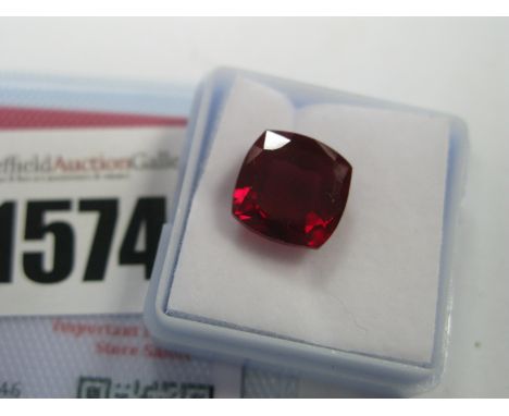 A Cushion Cut Ruby, unmounted; together with a Global Gems Lab Certificate card stating carat weight 10.00 (Treatments: Heati