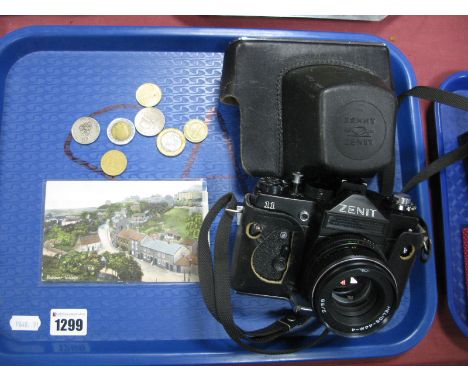 Camera - Zenit 11 35mm Film S.L.R Camera with Helios F2 58mm lens. Bank of China Twenty Hong Kong Dollars Note, coinage, post