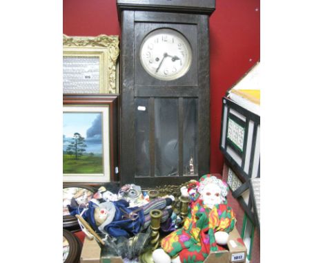 Brass Freestanding Photo Frame, candlesticks, dolls, bowl, thimble holder, plate:- One Box and Oak Cased Regulator wall clock