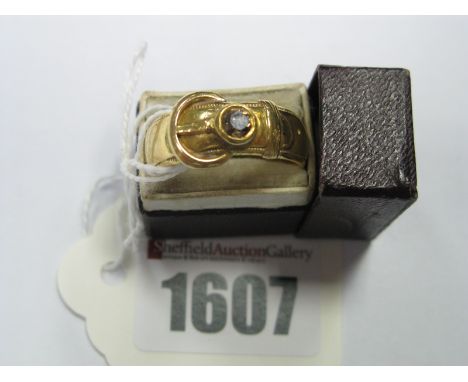 An 18ct Gold Gent's Buckle Style Ring, with collet set highlight.