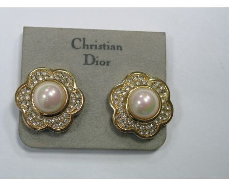 Christian Dior, a Pair of Vintage Clip-on Earrings of flower head design with centre imitation pearl. 