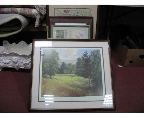 Peter Owen Jones 'From Wood to Green', coloured print 40 x 50.5cm; Three others smaller. Paid David Moore watercolours, other