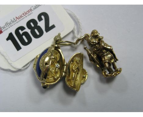 A 9ct Gold St.Christopher Pendant, of three dimensional design, together with another religious style pendant, of egg shape, 