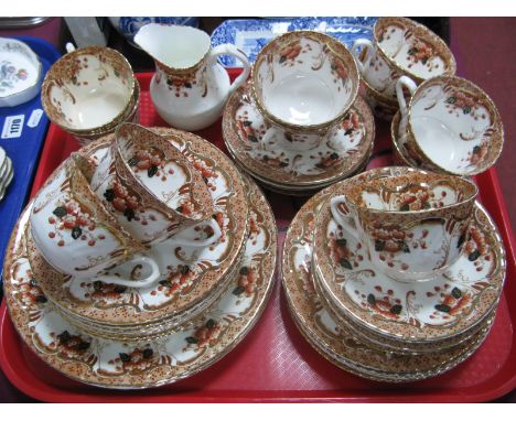 A Late Victorian Trent China Tea Service, printed and painted foliate border in ochre with gilt highlights, two sandwich plat