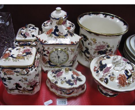 Masons Mandalay Clock, jardiniere, lidded canisters:- One Tray