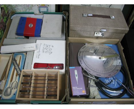 A Quantity of Cased Community Plate Cutlery, Courtier of Norway servers, stethoscope, calculator, Kodak projector etc