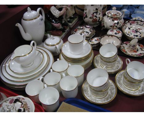 A Wedgwood 'Susie Cooper' Saturn C2169 China Coffee Service, milk, sugar and matching dinner plates:- One Tray, and a Coalpor