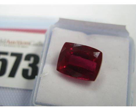 A Cushion Cut Ruby, unmounted; together with a Global Gems Lab Certificate card stating carat weight 10.45 (Treatments: Heati