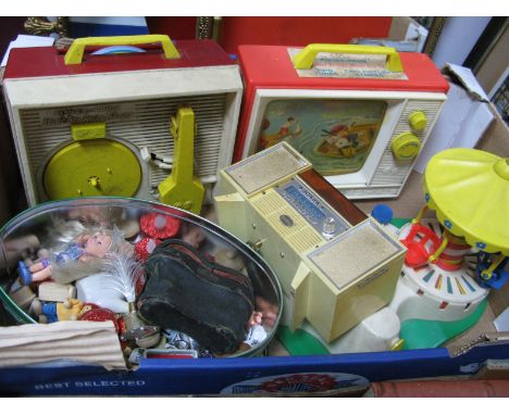 A Japanese Music Jewel Casket, Fisher Price music box record player, music box tv, plus carousel, opera glasses etc:- One Box