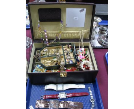 A Jewellery Box Containing A Variety of Costume Jewellery, including "Alpaca Mexico" shell inset bangle, other bangles, imita