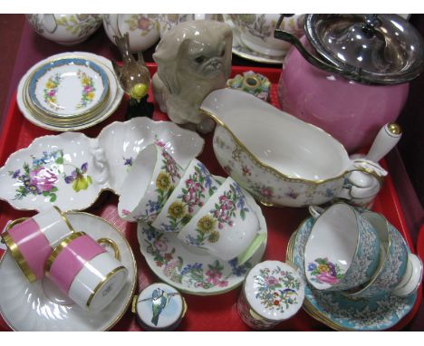 Lladro Pekingese Dog Figure, 14.5cm High, Tuscan Bird, Albert 'Enchantment' Shelley Hedgerow cups and saucers, pink glaze bis