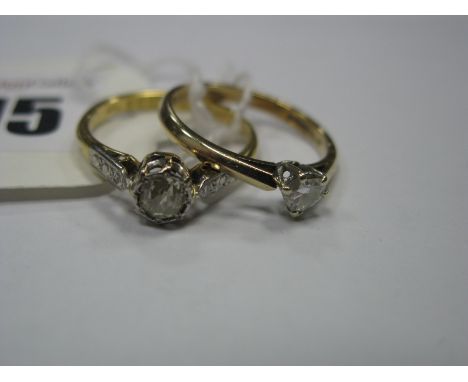 A Vintage 18ct Gold Single Stone Diamond Ring, the old cut stone collet set between textured shoulders; a modern 9ct gold dia