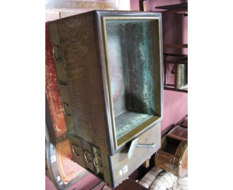A Quantity Early 1900's Jewellers Workshop Cabinet with inset melting facility and ladle, side inset handles, five drawers wi