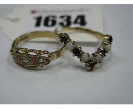 A 9ct Gold Wishbone Style Ring, alternately claw set; A 9ct gold Victorian style dress ring, alternately graduated inset, wit