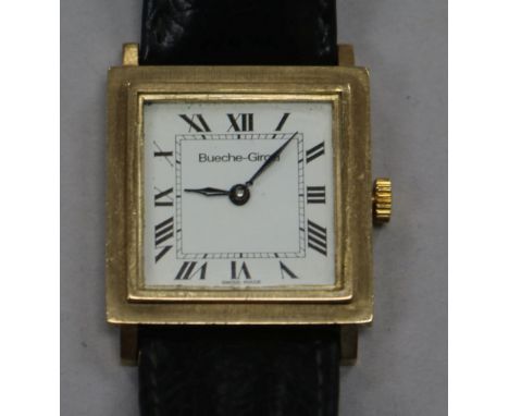 A 9ct gold Bueche Girod square cased manual wind dress wrist watch.