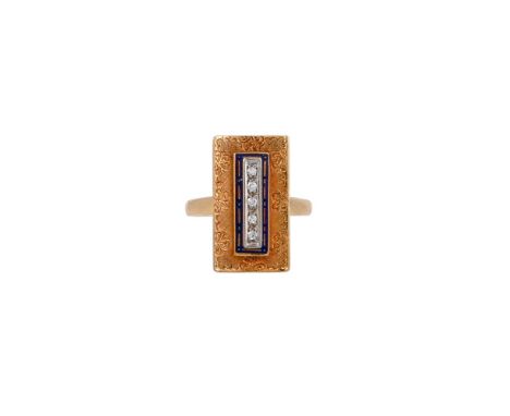 
	
		CREPERIO ENRICO, A 1970S ITALIAN DIAMOND AND ENAMEL PANEL RING
		The rectangular panel set with a central row of eight c