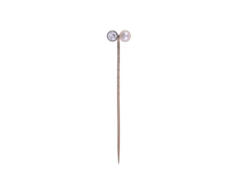 
	
		A DIAMOND AND BOUTON PEARL STICK PIN
		The old European cut diamond in a millegrained setting, estimated to weigh 0.51 c