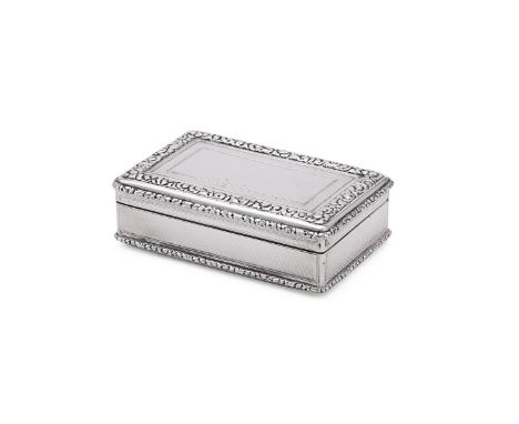 
	
		A VICTORIAN SILVER RECTANGULAR SNUFF BOX
		MAKER'S MARK EE, LONDON 1847
		With engine turned decoration, chased floral b