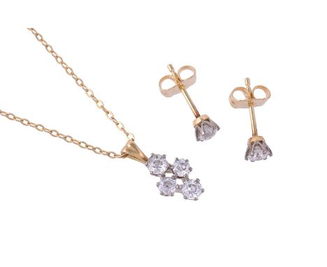 
	
		A PAIR OF DIAMOND EAR STUDS AND A DIAMOND PENDANT NECKLACE
		The ear studs each set with an old European cut diamond in 