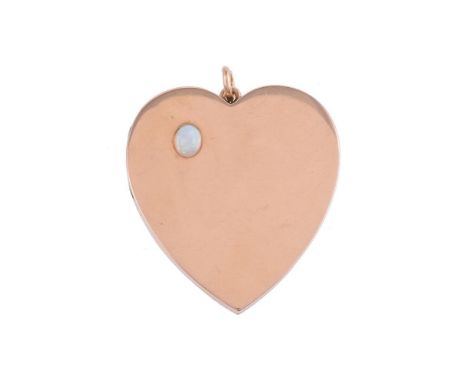 
	
		AN OPAL SET GOLD COLOURED HEART LOCKET 
		The polished heart shaped panel set with an oval cabochon opal, opening to rev