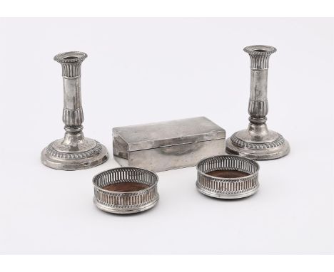 
	
		A COLLECTION OF SILVER MOUNTED ITEMS
		To include: a silver mounted rectangular cigarette box, maker's mark obscured, Bi